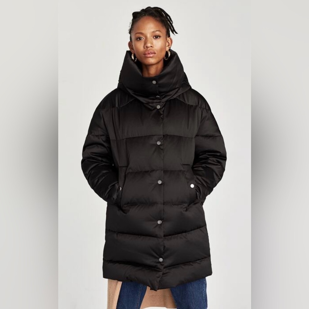 Zara Black Puffer Coat Size XS - Picture 9 of 16